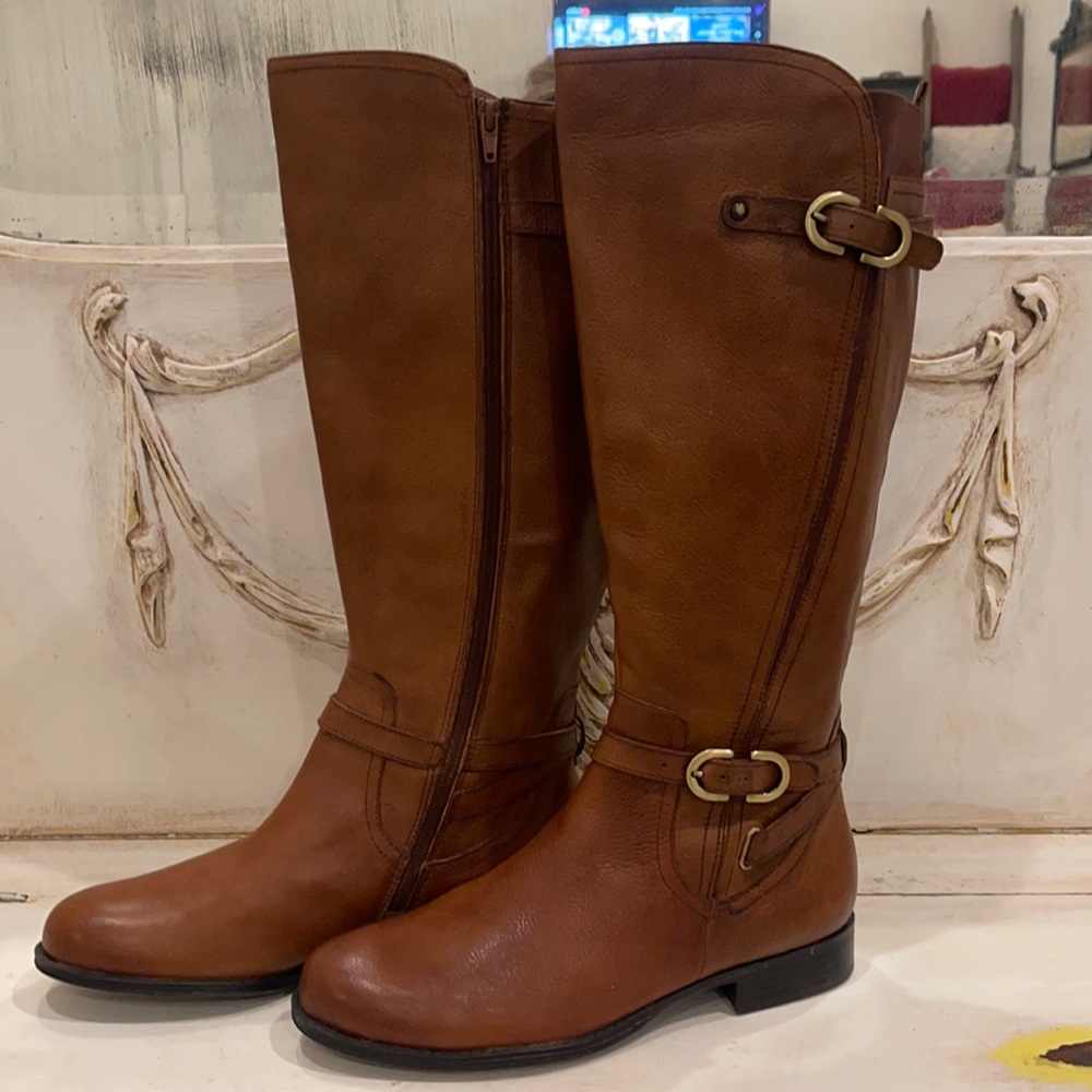 Women’s size 10 wide calf cognac leather riding boots Naturalizer brand